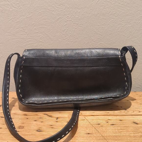 Adrienne Vittadini Crossbody Black Pebbled Topstitch Small Leather Handbag - Picture 2 of 10